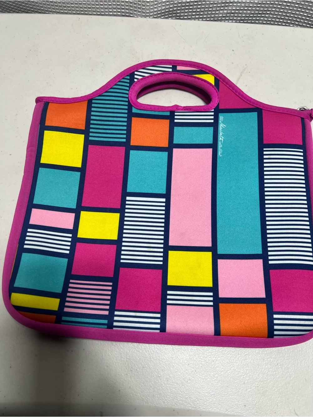 Neoprene Geometric Tote Bag - Pink Multi